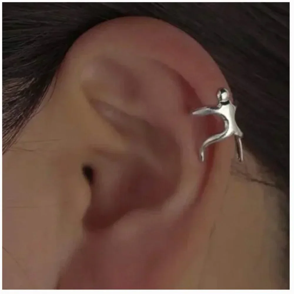 ❤️ FREE Silver Man Climbing Boho Minimalist Modern Art Faux Chic Earring Earring